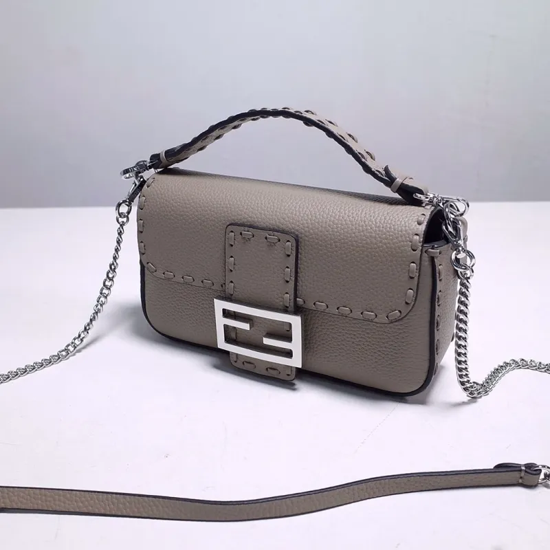 Fendi Gray Leather Baguette Crossbody Bag - Image 3