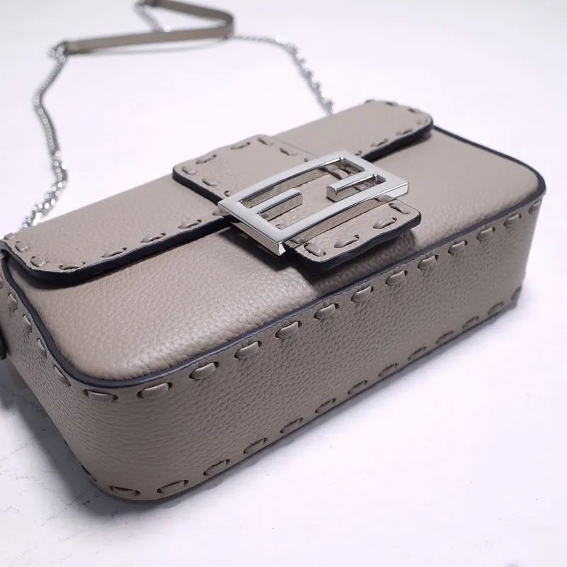 Fendi Gray Leather Baguette Crossbody Bag - Image 5