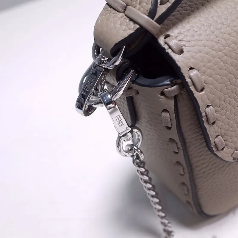 Fendi Gray Leather Baguette Crossbody Bag - Image 6