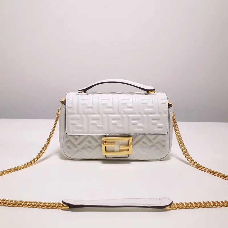 Fendi White Baguette Chain Shoulder Bag