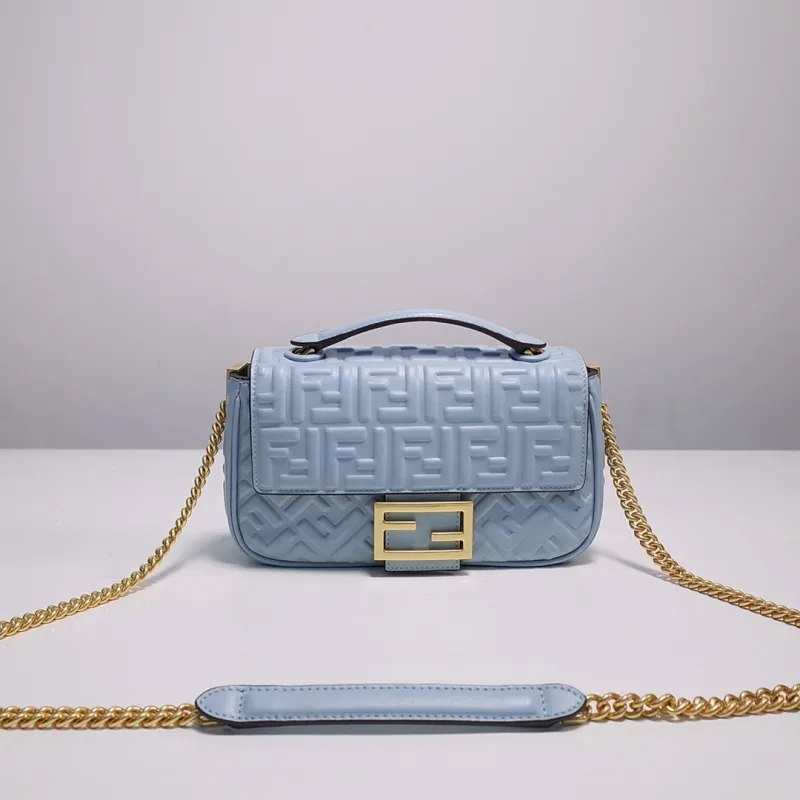 Fendi Light Blue Baguette Chain Shoulder Bag