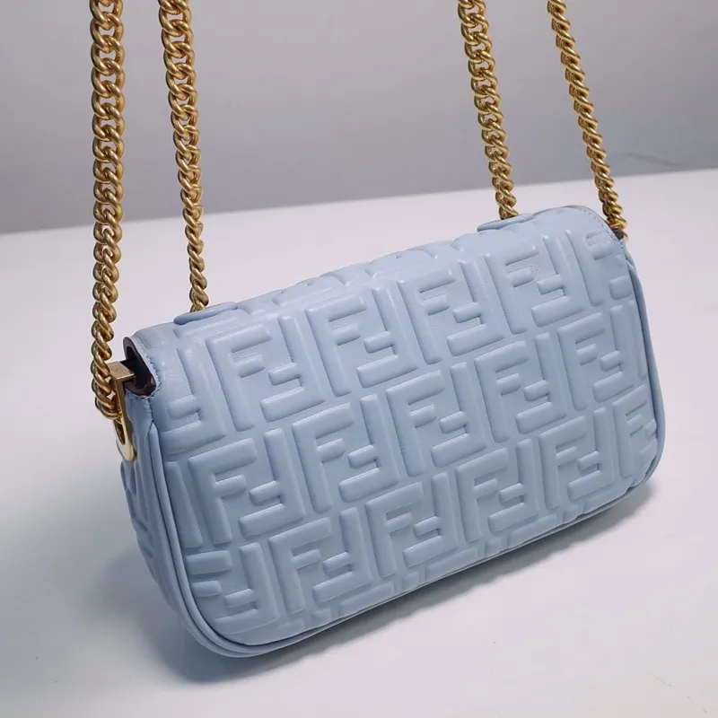 Fendi Light Blue Baguette Chain Shoulder Bag - Image 4