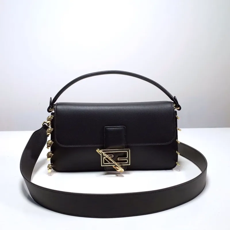 Fendi Black Leather Baguette Shoulder Bag