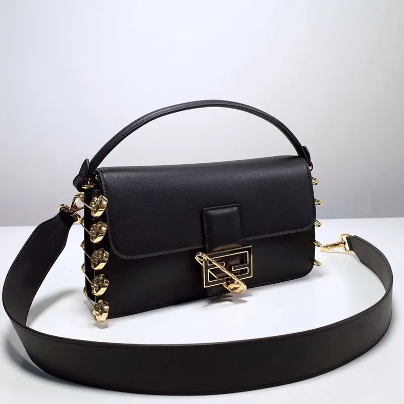 Alternative view of Fendi Black Leather Baguette Shoulder Bag