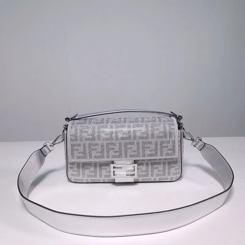 Fendi Silver Crystal Embellished Baguette Bag