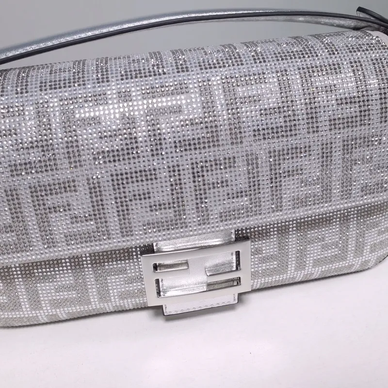 Alternative view of Fendi Silver Crystal Embellished Baguette Bag