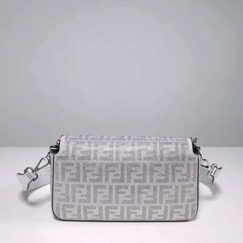 Fendi Silver Crystal Embellished Baguette Bag - Image 5