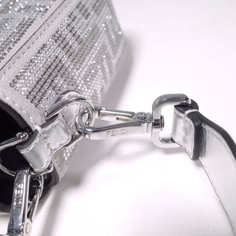 Fendi Silver Crystal Embellished Baguette Bag - Image 6