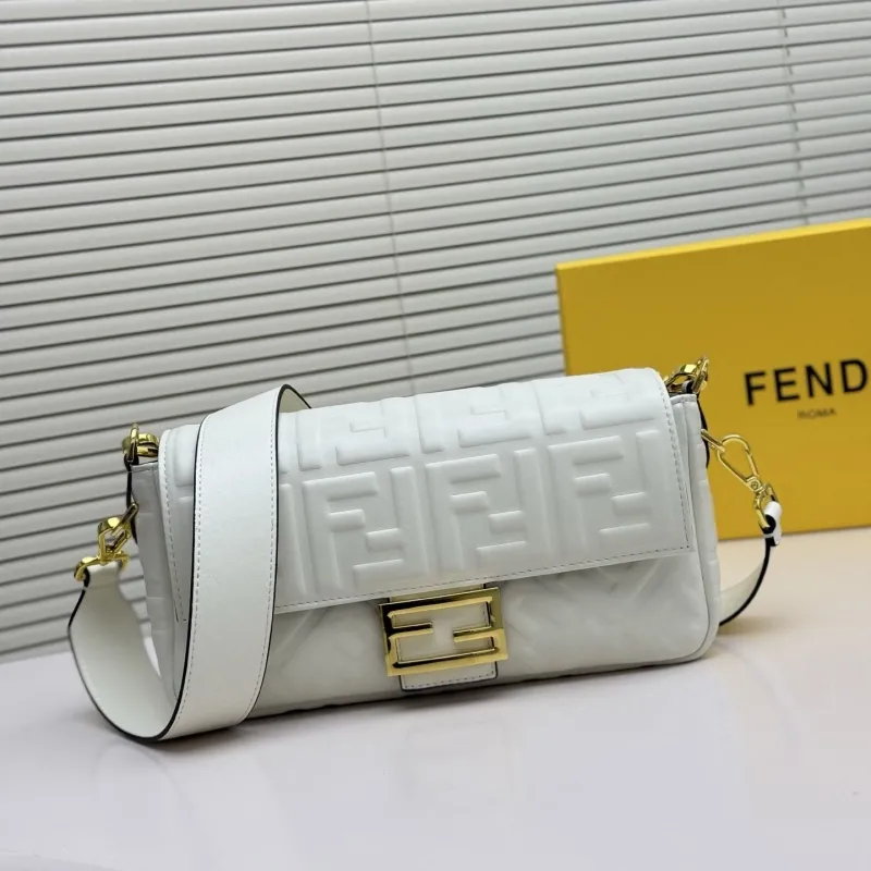 Fendi White Baguette Crossbody Bag