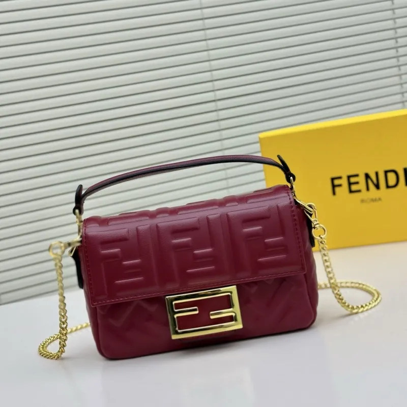 Fendi Maroon Baguette Chain Crossbody Bag