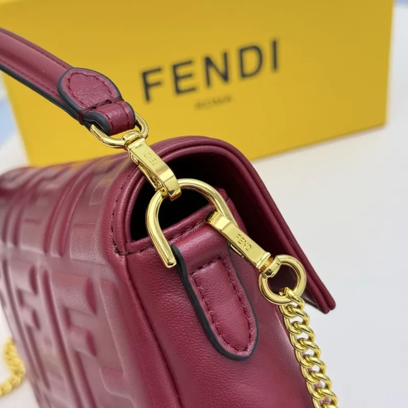 Fendi Maroon Baguette Chain Crossbody Bag - Image 6