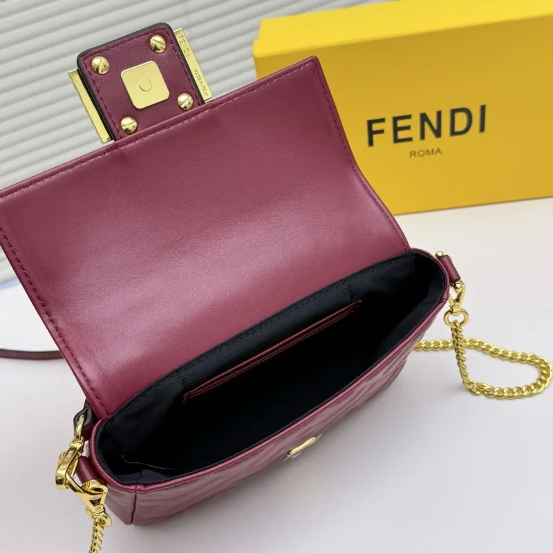 Fendi Maroon Baguette Chain Crossbody Bag - Image 7