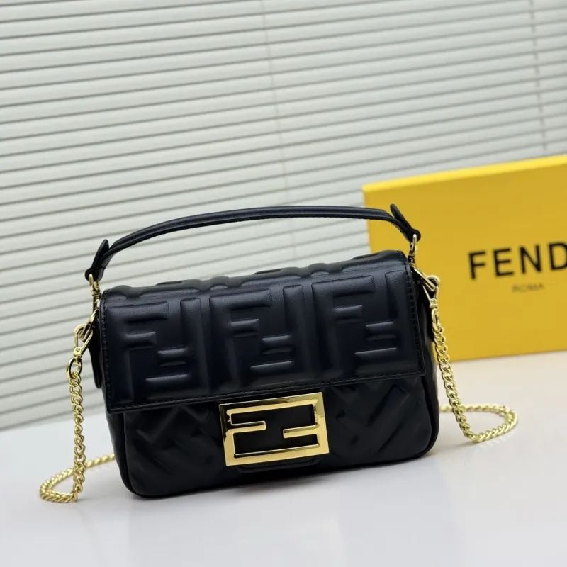 Fendi Black Baguette Chain Crossbody Bag