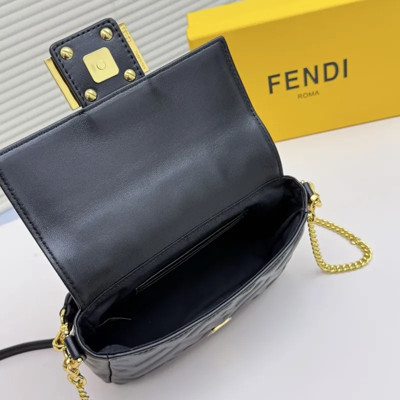 Fendi Black Baguette Chain Crossbody Bag - Image 8