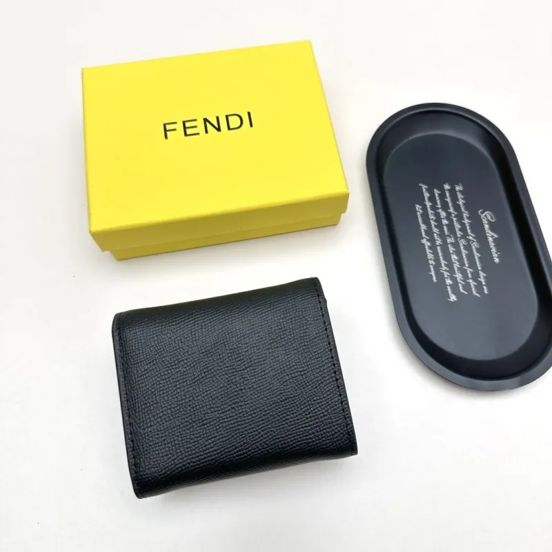 Fendi Black Leather Tri-Fold Wallet - Image 3