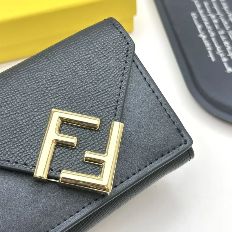 Fendi Black Leather Tri-Fold Wallet - Image 5