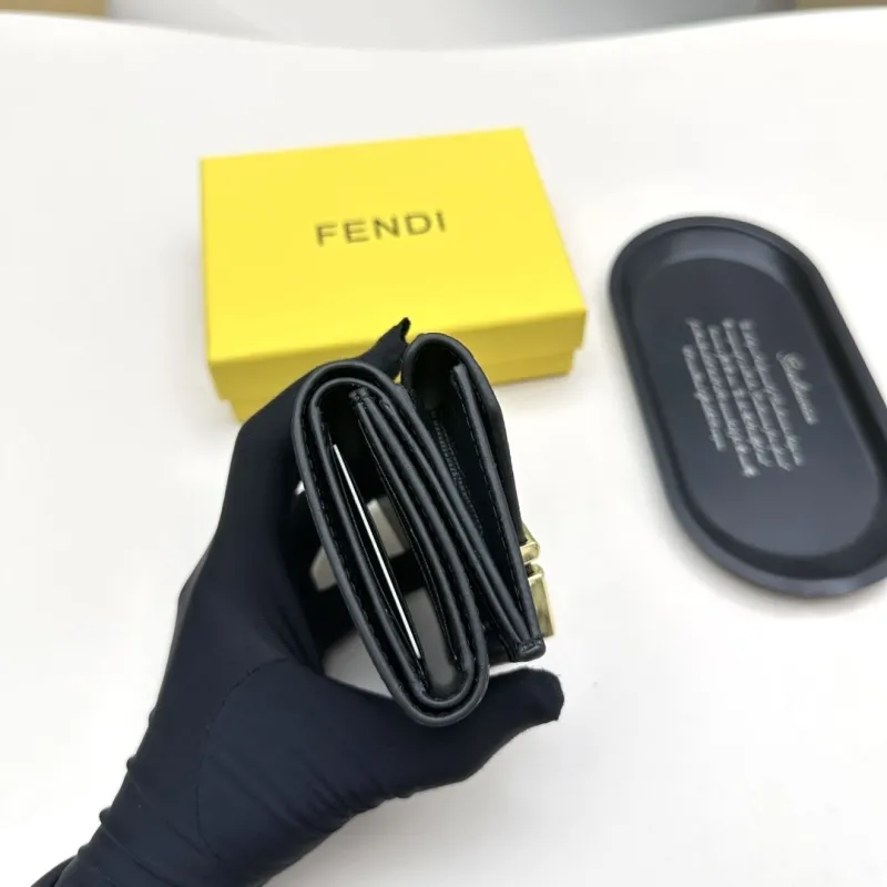 Fendi Black Leather Tri-Fold Wallet - Image 6