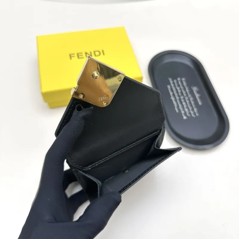 Fendi Black Leather Tri-Fold Wallet - Image 7