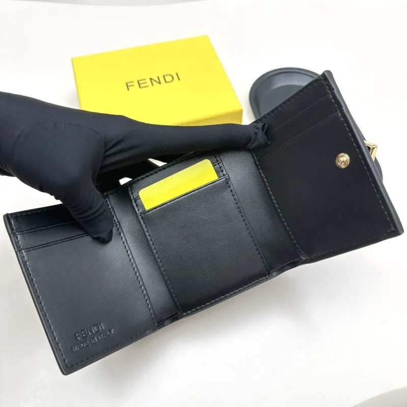 Fendi Black Leather Tri-Fold Wallet - Image 8