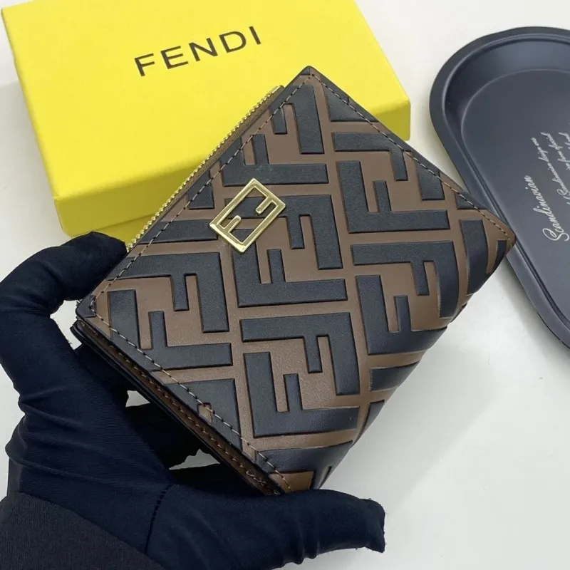 Fendi Brown Black FF Compact Zip Wallet - Image 3