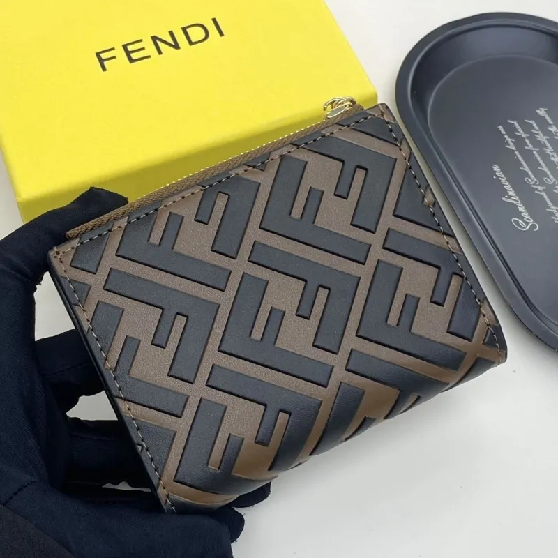 Fendi Brown Black FF Compact Zip Wallet - Image 4