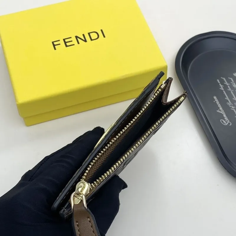 Fendi Brown Black FF Compact Zip Wallet - Image 5