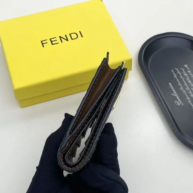 Fendi Brown Black FF Compact Zip Wallet - Image 6