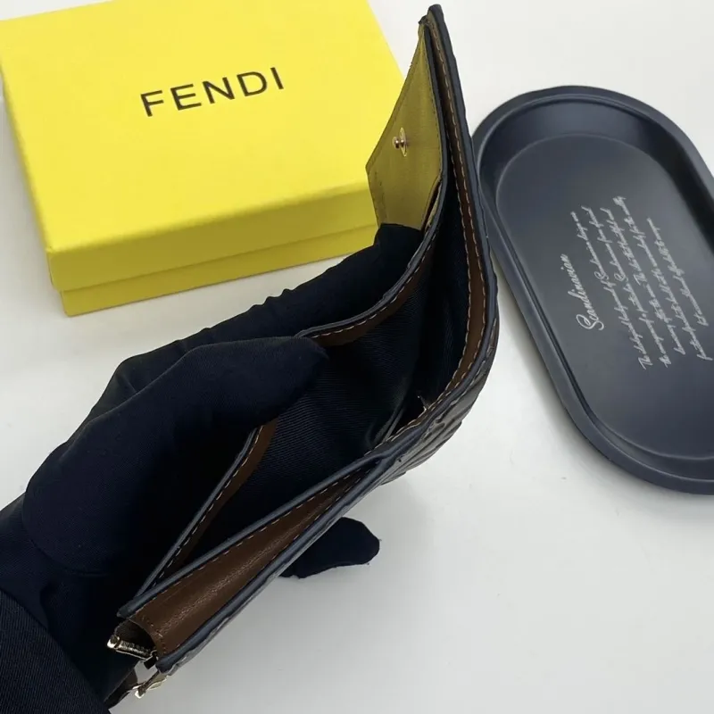 Fendi Brown Black FF Compact Zip Wallet - Image 8