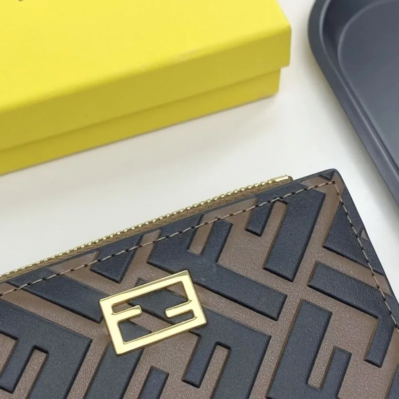 Fendi Brown Black FF Compact Zip Wallet - Image 9