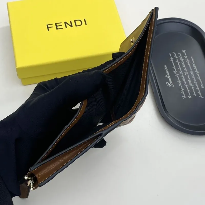 Fendi Brown Small Embossed Leather Wallet - Image 8