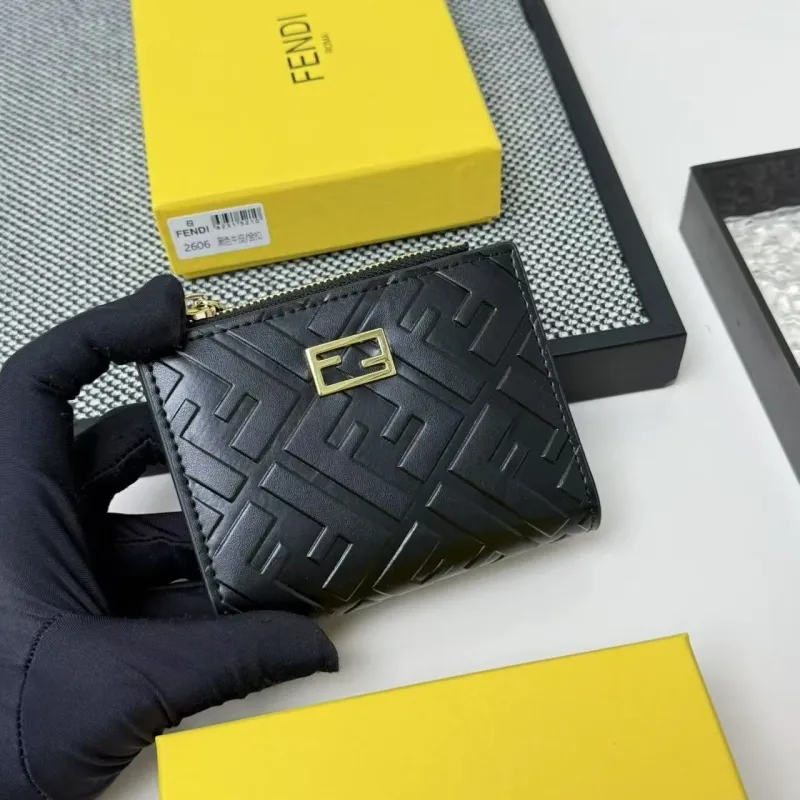 Fendi Black Compact Zip Wallet 2606