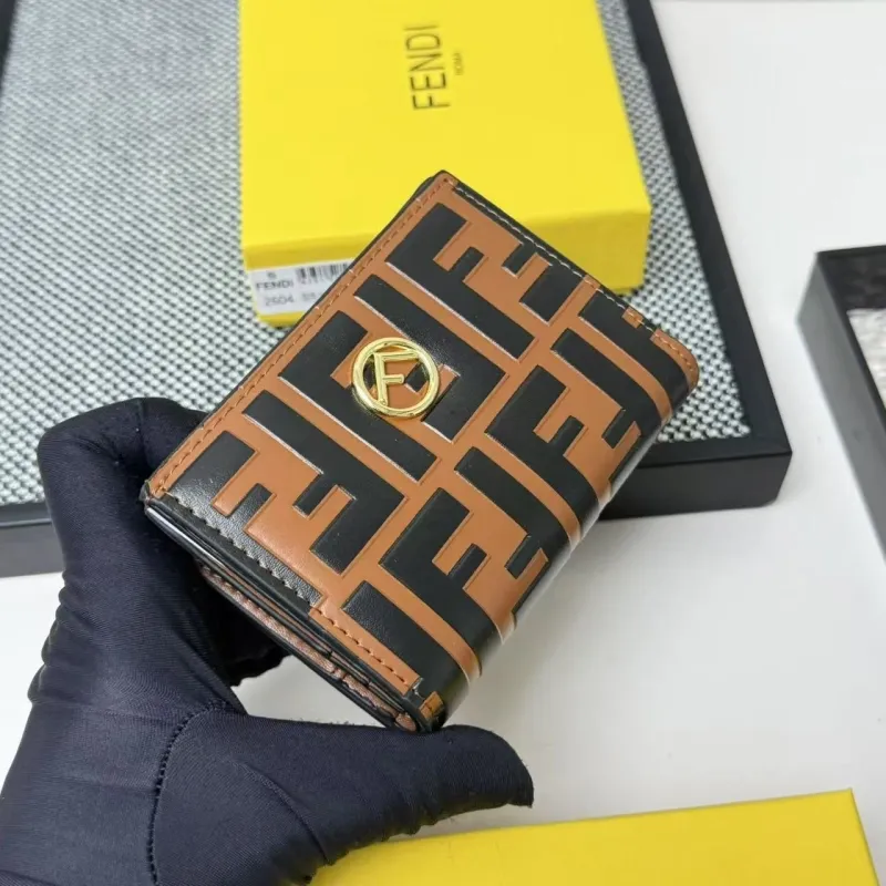 Fendi 2604 FF Logo Bifold Wallet Black Brown - Image 3
