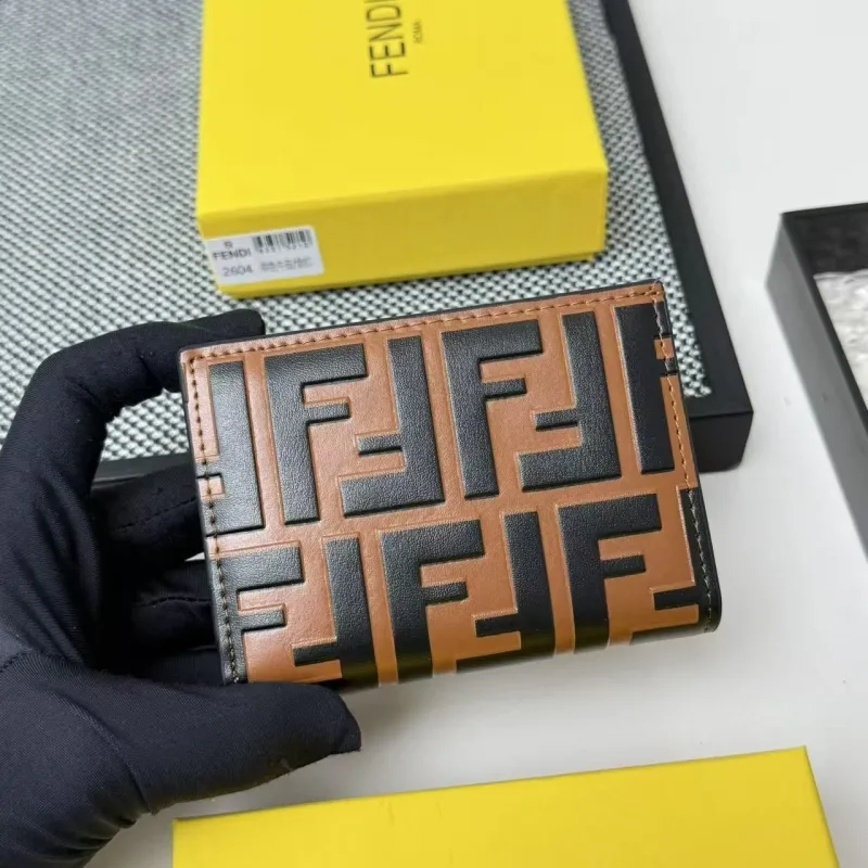 Fendi 2604 FF Logo Bifold Wallet Black Brown - Image 4