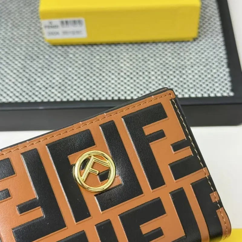 Fendi 2604 FF Logo Bifold Wallet Black Brown - Image 5