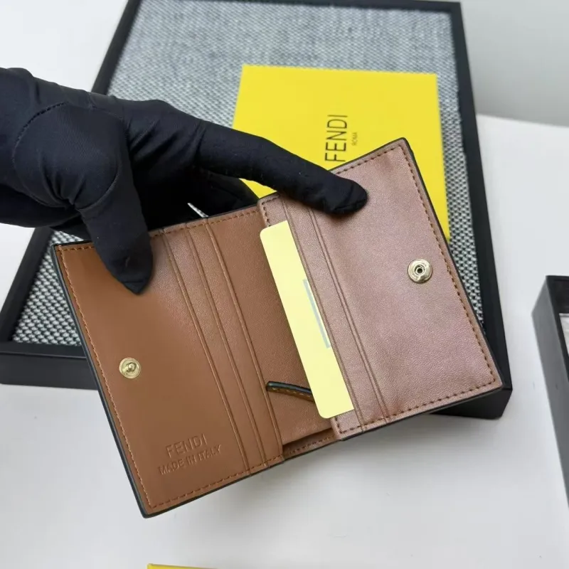 Fendi 2604 FF Logo Bifold Wallet Black Brown - Image 6