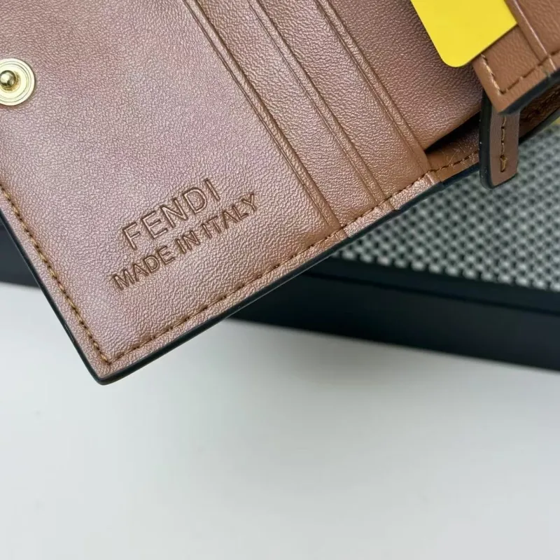 Fendi 2604 FF Logo Bifold Wallet Black Brown - Image 7
