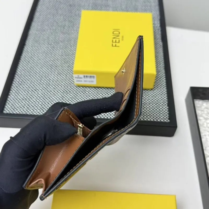 Fendi 2604 FF Logo Bifold Wallet Black Brown - Image 9