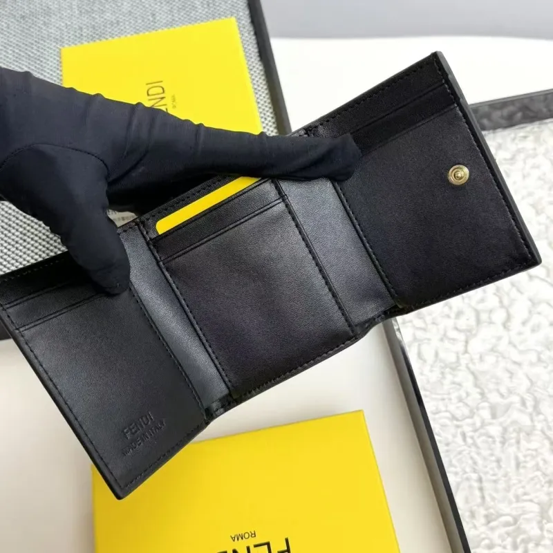 Fendi Black Leather Trifold Wallet 2603 - Image 8