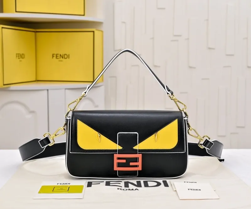 Fendi Baguette Black Yellow Shoulder Bag 283