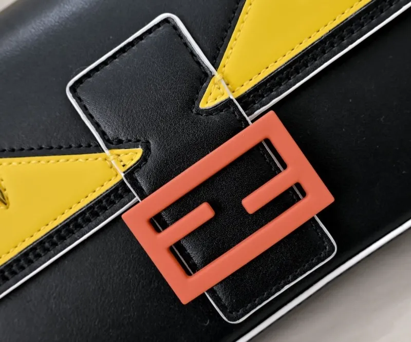 Fendi Baguette Black Yellow Shoulder Bag 283 - Image 4