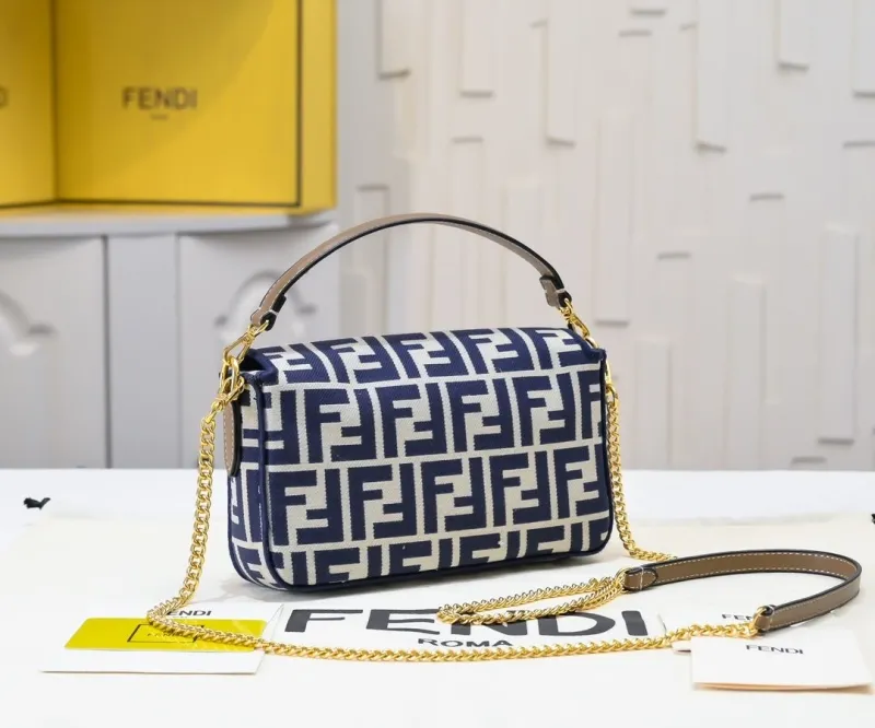 Alternative view of Fendi Blue White FF Monogram Baguette Shoulder Bag