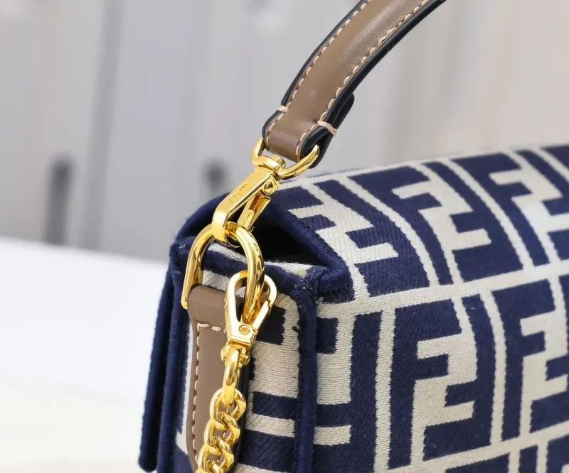 Fendi Blue White FF Monogram Baguette Shoulder Bag - Image 3
