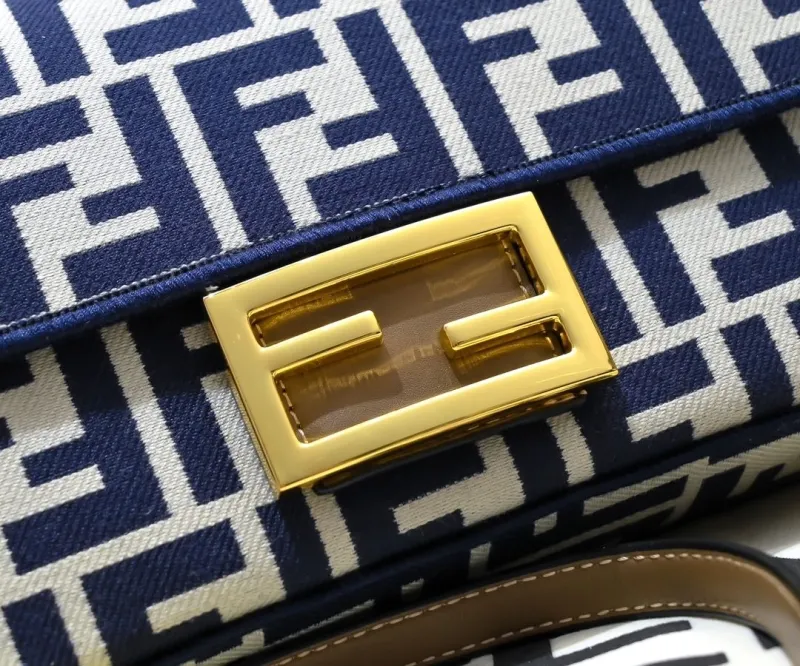 Fendi Blue White FF Monogram Baguette Shoulder Bag - Image 4