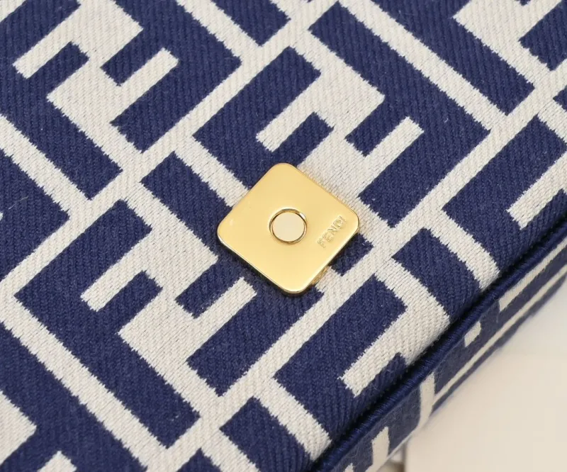 Fendi Blue White FF Monogram Baguette Shoulder Bag - Image 6