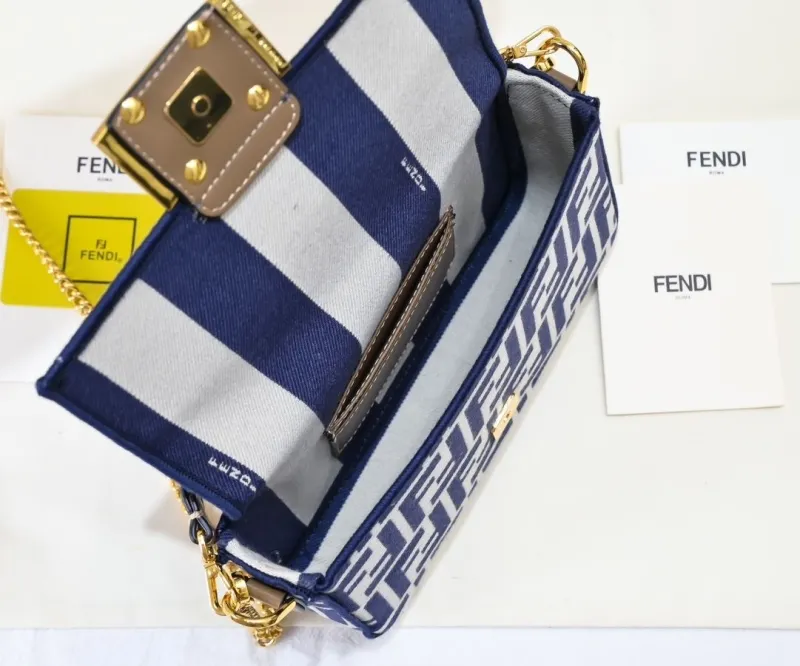 Fendi Blue White FF Monogram Baguette Shoulder Bag - Image 9