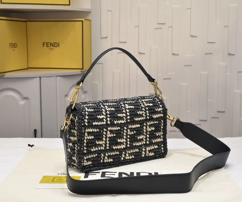 Alternative view of Fendi Black Beige Woven Baguette Shoulder Bag