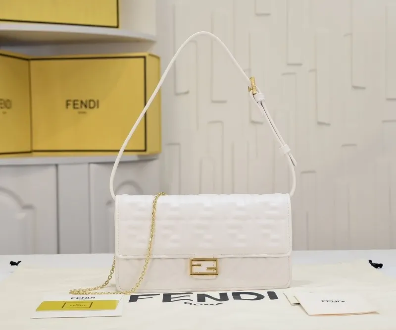 Fendi White Baguette Shoulder Bag