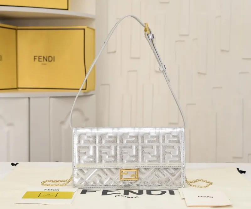 Fendi Silver Baguette Shoulder Bag