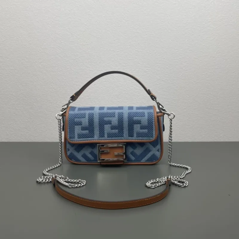 Fendi Blue Denim Baguette Shoulder Bag 293