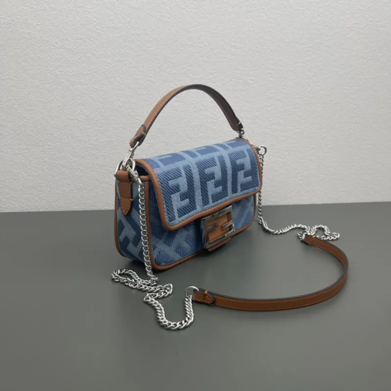 Fendi Blue Denim Baguette Shoulder Bag 293 - Image 3